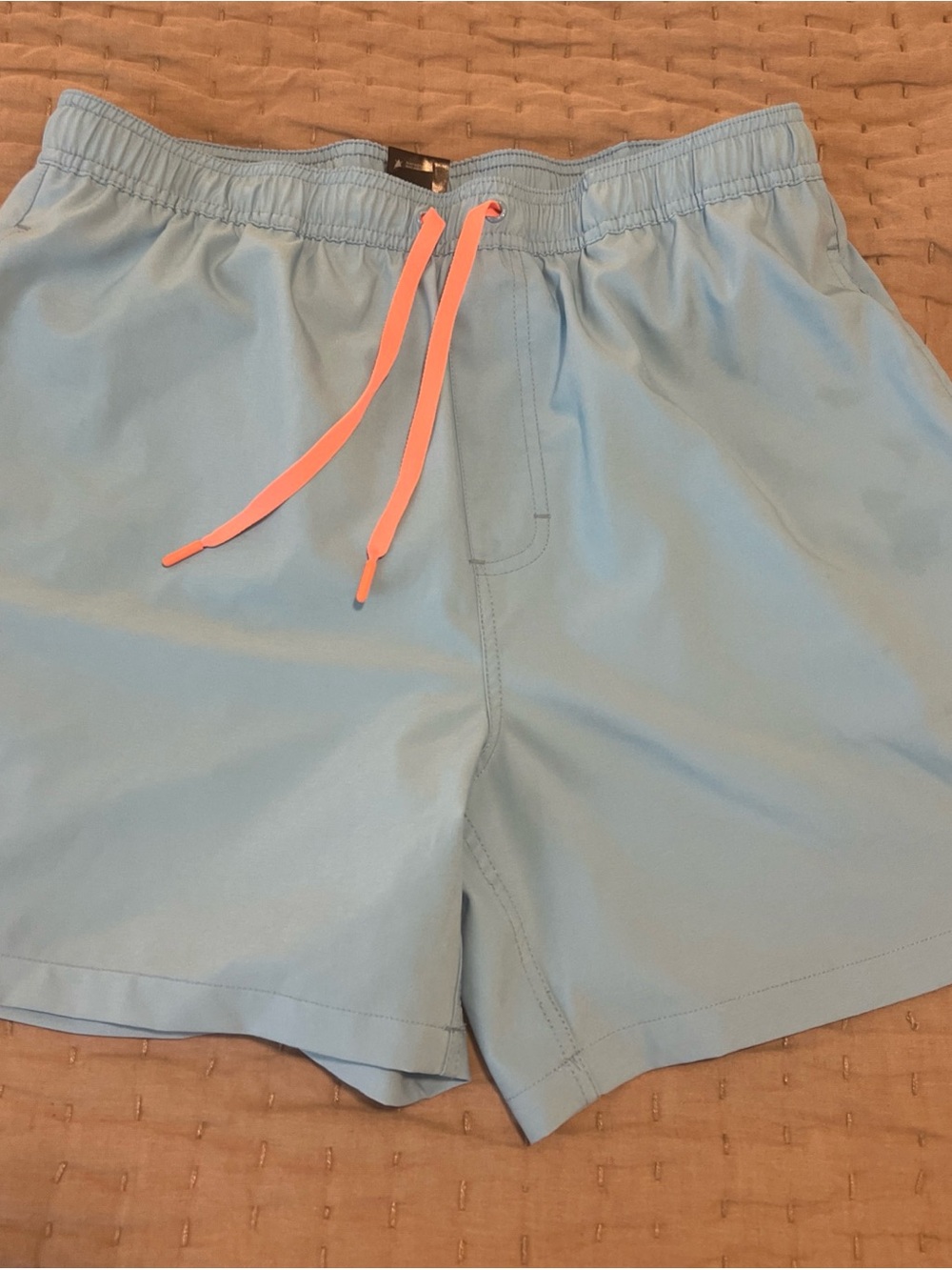 Huk Light Blue Swim Shorts with Coral Drawstring